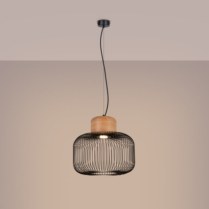 SOLLUX SL.1847 Lámpara colgante GABBIA 35 negro/madera natural
