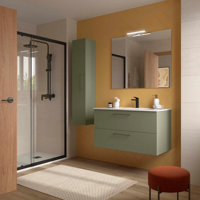 SALGAR SILANE Conjunto Mueble Verde Satinado Tirador Negro Mate