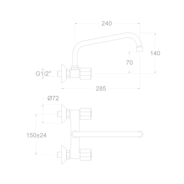 RAMONSOLER 7009CAI30E4 ECO Two-Handle Sink Wall Faucet Long Swivel Spout Chrome