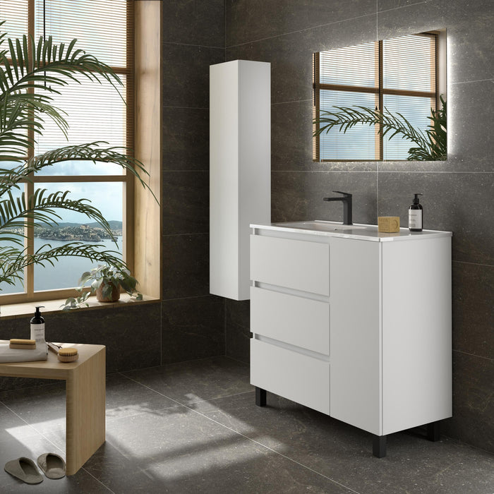 SALGAR 117493 BEQUIA PLUS Mueble de Baño 1 poza Porcelana 110cm Blanco Mate