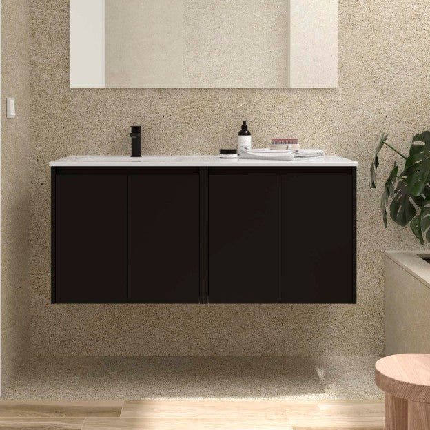 SALGAR 118763 NOJA Mueble+Lavabo 4 Puertas 120 cm Color Negro Satinado Con Encimera Derecha
