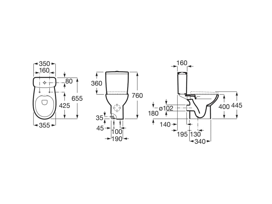 ROCA A342V03000 VICTORIA-N Taza Rimless Con Salida Horizontal Tanque Bajo