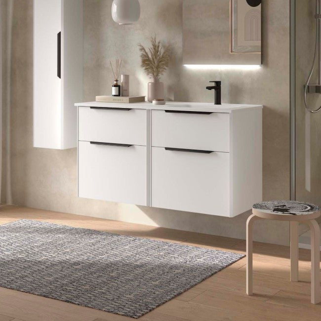 SALGAR 119773 LUVA Mueble+Lavabo 120 Con Encimera Izquierda Blanco Satinado Tirador Negro