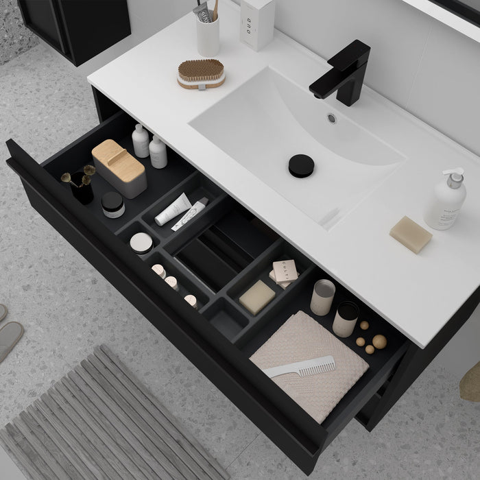 SALGAR ATTILA Mueble de Baño con Lavabo 3 Cajones Color Negro Mate