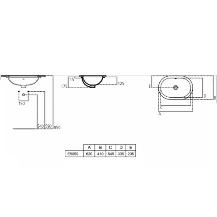 IDEAL STANDARD E505001 CONNECT Lavabo Bajo Encastre 62 Ovalado Blanco