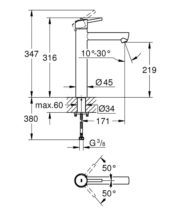 GROHE 23 920 001 Concetto Monomando de lavabo 1/2" Tamaño XL cromo