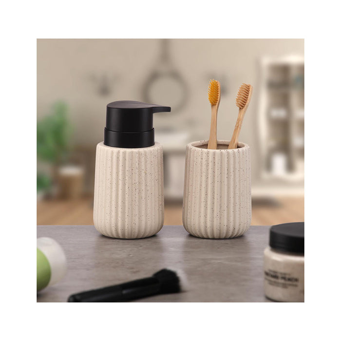 ARCOBAÑ FCPRAGABE PRAGA Lote Dispensador/dosificador Jabón + Vaso Beige
