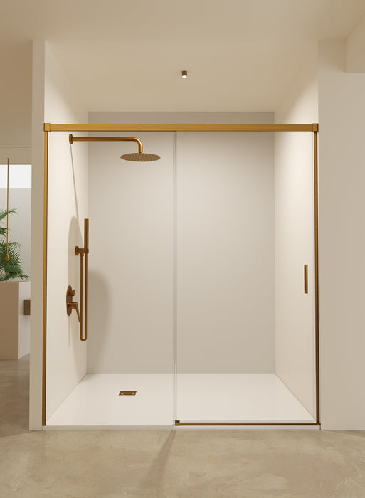 SB_X STYLO Mampara Frontal Ducha 1F+1C Oro Cepillado Transparente