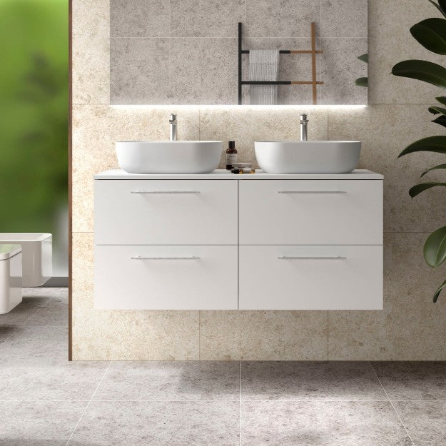 SALGAR SILANE 118083 Mueble de Baño con Tapa Encimera Color Blanco Satinado Tirador Anodizado