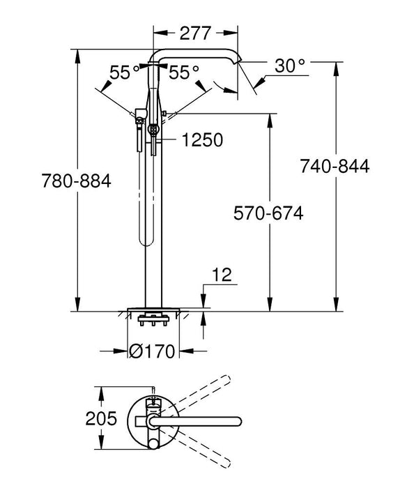 GROHE 25 248 DA1 ESSENCE Single-lever mixer for bath shower 1/2" Floor-mounted bright copper