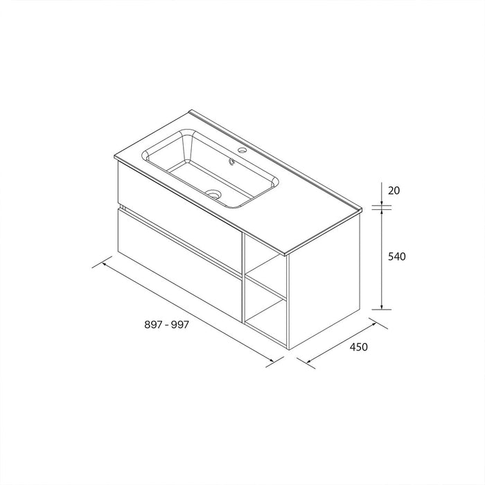 SALGAR BEQUIA Mueble de Baño con Lavabo 2 Cajones 2 Huecos Derecha Nogal Maya