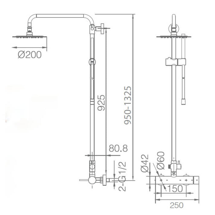 IMEX BDYS045/NG MILOS STICK Matte Black Single-Handle Faucet Telescopic Shower Set