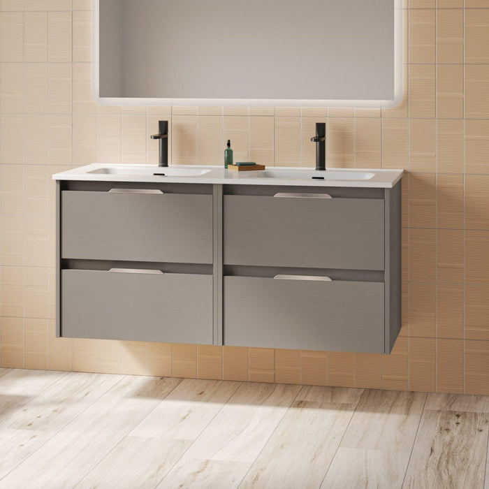 AMIZUVA C0073821 SUKI Mueble de Baño con Lavabo 2 Cajones 120 cm Fumé Arenado