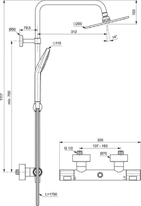 IDEAL STANDARD A7240AA CERATHERM T100 Columna de Ducha