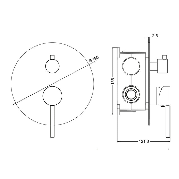 OXEN 157994 ZÚÑIGA Grifo Empotrado Ducha Monomando Techo Redondo Gun Metal Latón