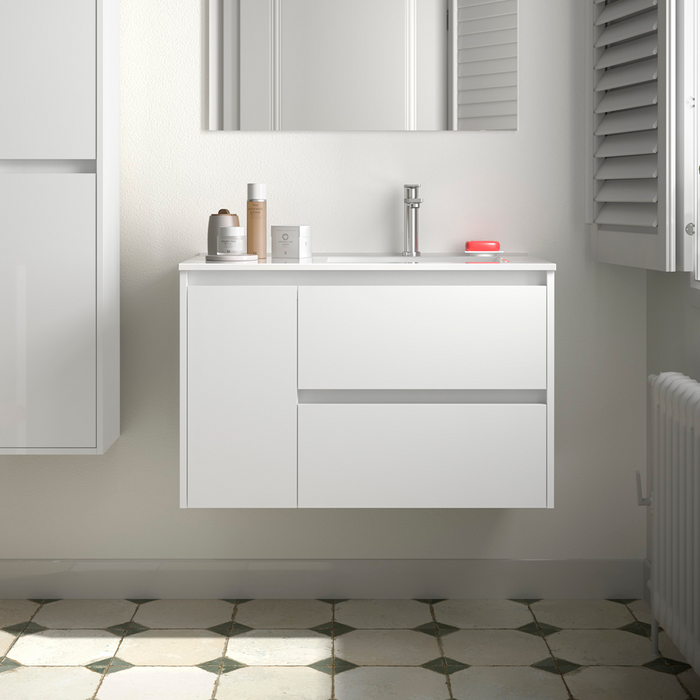 SALGAR NOJA 910 Mueble de Baño con Lavabo 2 Cajones 1 Puerta Izquierda Color Blanco Brillo
