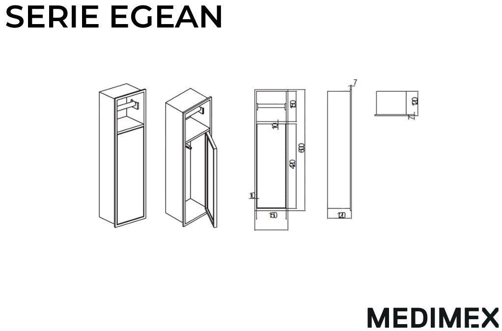 MEDIMEX HOR007/NQ EGEAN Hornacina Con Puerta Y Portarrollos 17x60 Níquel Cepillado