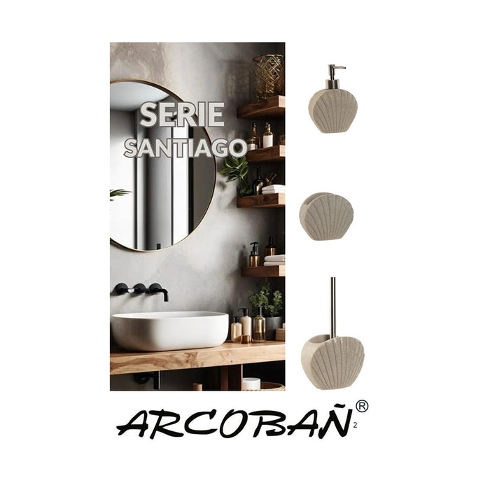 ARCOBAÑ FCSANTIAGOBEI  Lote Escobillero + Dispensador/dosificador Jabón + Vaso Beige Santiago