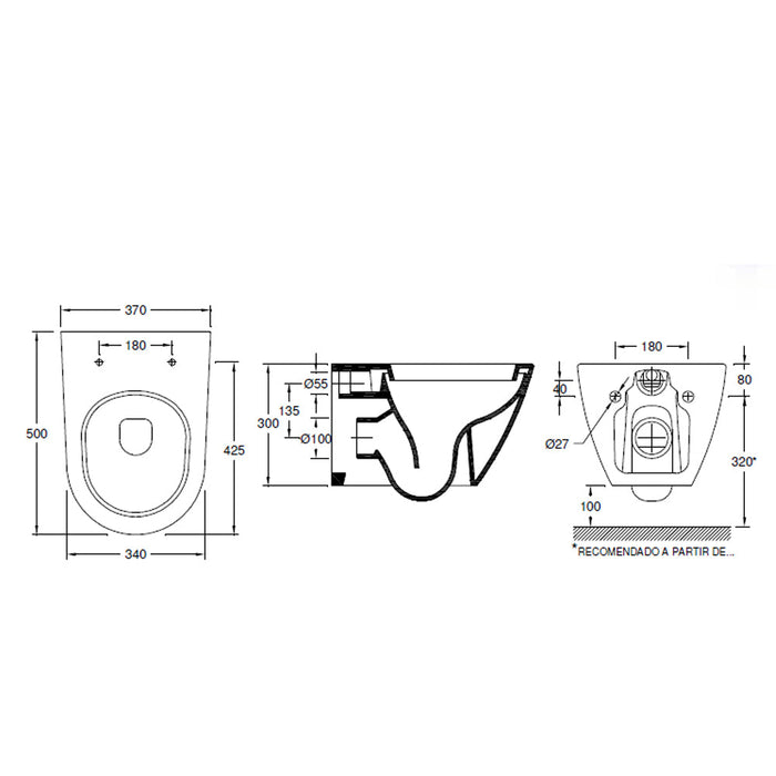 VALADARES 41001002 TWO Inodoro Suspendido Blanco