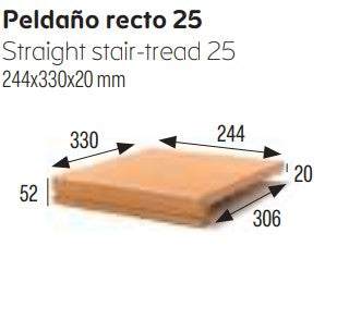 GRES DE ARAGON 901315 NATURAL Peldaño Recto 25 (Caja 6 Piezas)