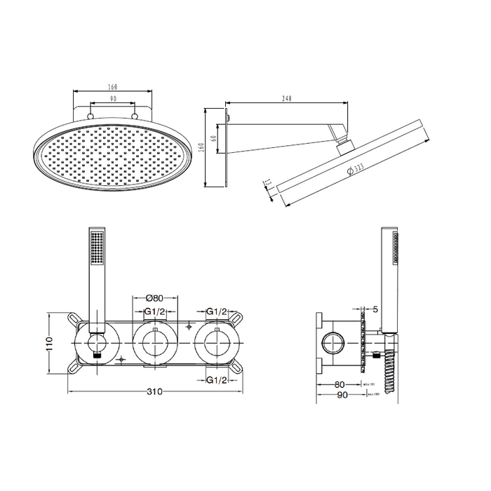 IMEX GTB066 BOLONIA Termostatico Conjunto Empotrado Cromo