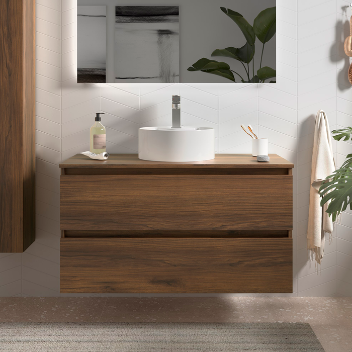 SALGAR BEQUIA Mueble de Baño con Tapa Encimera Color Nogal Maya