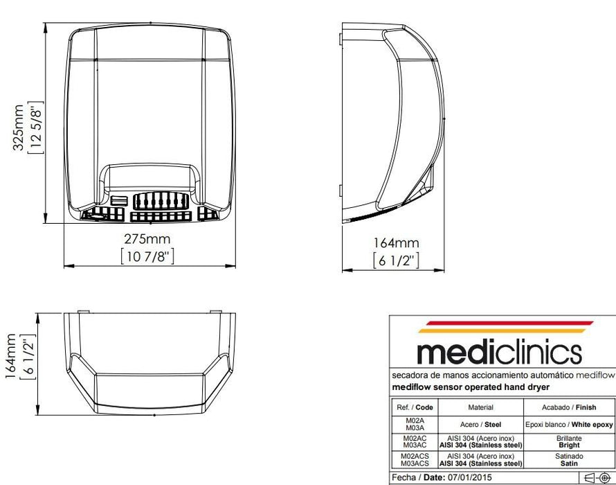MEDICLINICS M03ACS MEDIFLOW Secamanos Inox Satinado