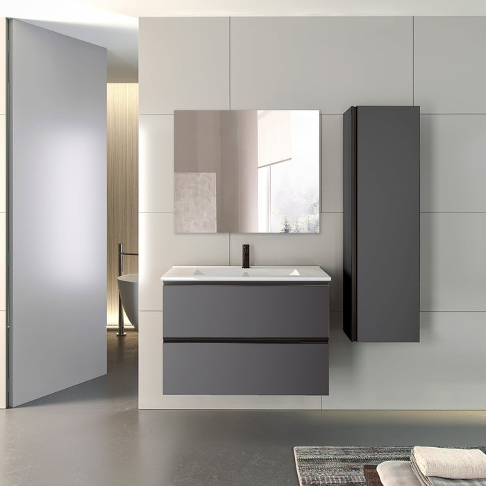 VISOBATH GRANADA Conjunto Mueble de Baño Completo Suspendido 2 Cajones Color Gris Ceniza Tirador Negro