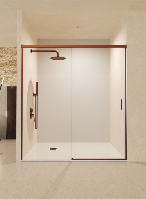 SB_X STYLO Mampara Frontal Ducha 1F+1C Oro Rosa Cepillado Transparente