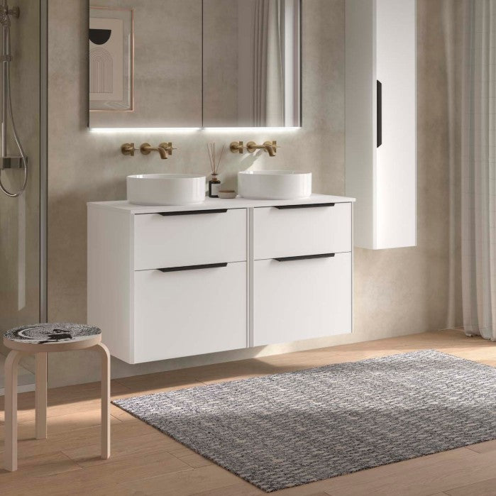 SALGAR 119765 LUVA Mueble de Baño 120 con Tapa Encimera Color Blanco Satinado Tirador Negro