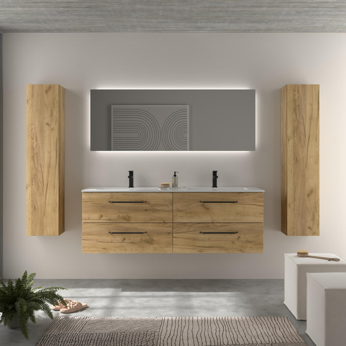 SALGAR 116079 MORAI Mueble de Baño 2 pozas Solid Surface 160cm Roble
