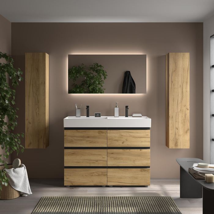 SALGAR BEQUIA METAL Mueble 3C Lavabo Veneto 120 cm Roble