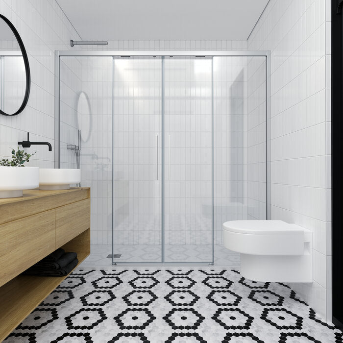 PROFILTEK SA-825 SALMA PLUS 2 sliding leaves + 2 fixed leaves. 8 MM Silver High Gloss* Transparent