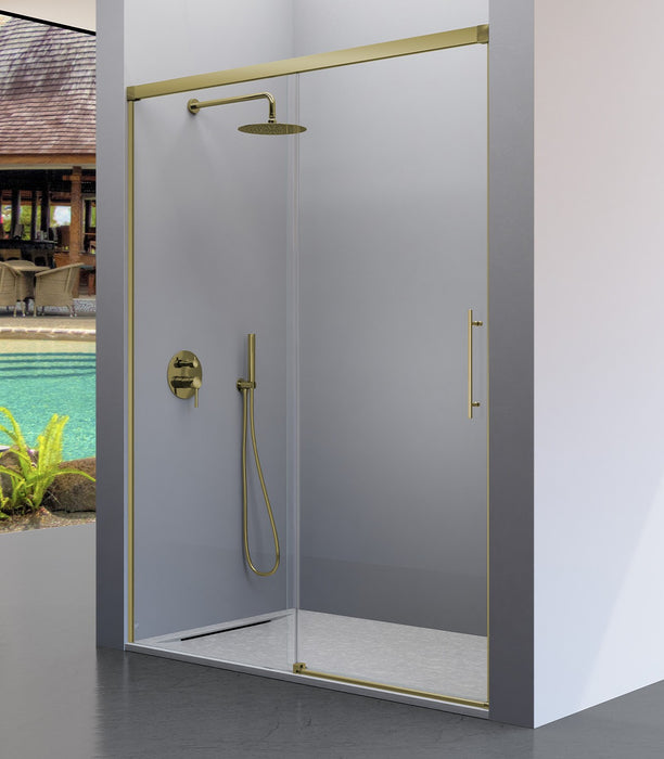 KASSANDRA URBAN Fixed Shower Screen + Sliding Door Brushed Gold Transparent