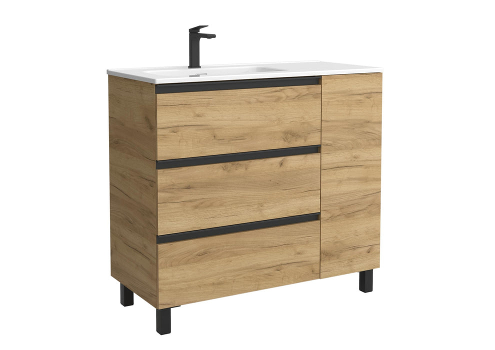 SALGAR 117551 BEQUIA PLUS METAL Mueble de Baño 1 poza Porcelana 110cm Roble