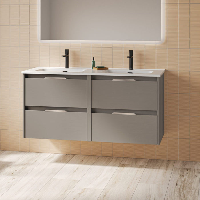 AMIZUVA C0073821 SUKI Mueble de Baño con Lavabo 2 Cajones 120 cm Fumé Arenado