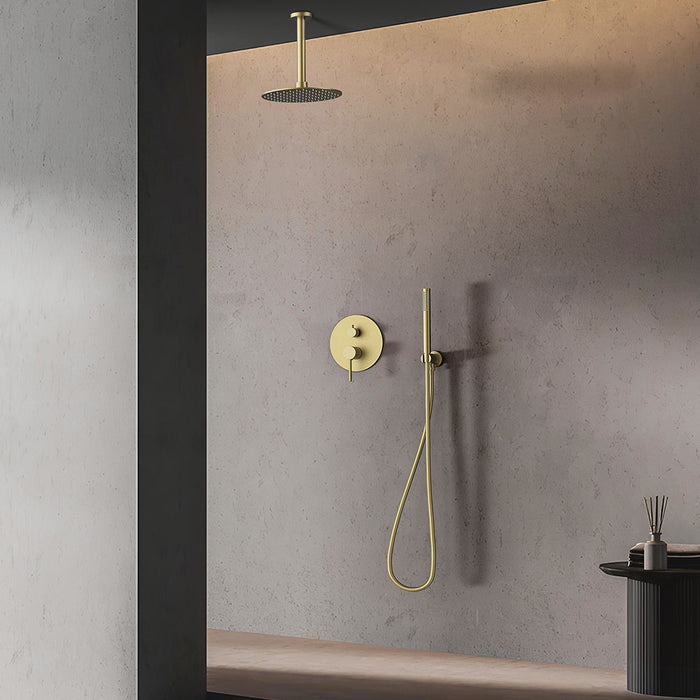 OXEN 158014 ZÚÑIGA Grifo Empotrado Ducha Monomando Techo Redondo Oro Cepillado Latón