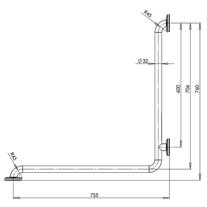 MEDICLINICS BD0700CS Barra de Ayuda Ángulo Pared-Pared Inox Satinado