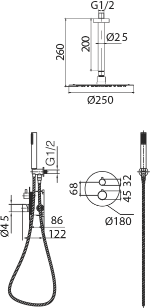 IMEX GTP059/NG PIAMONTE Conjunto Ducha Termostático Empotrado Negro Mate