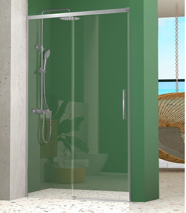 KASSANDRA NICOLETA Fixed Shower Screen Front + Sliding Door 6mm Bright Silver Transparent