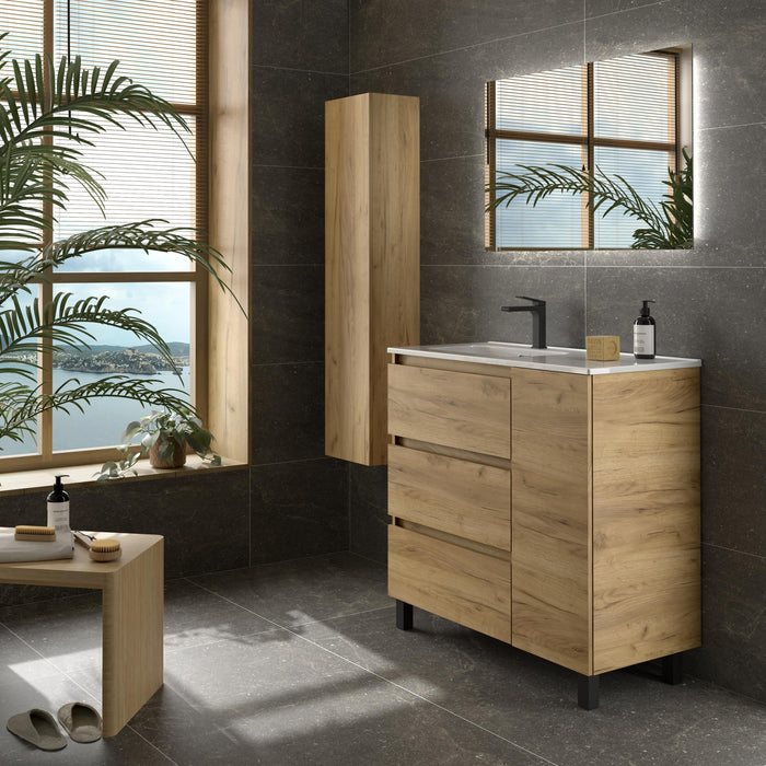 SALGAR 117494 BEQUIA PLUS Mueble de Baño 1 poza Porcelana 110cm Roble
