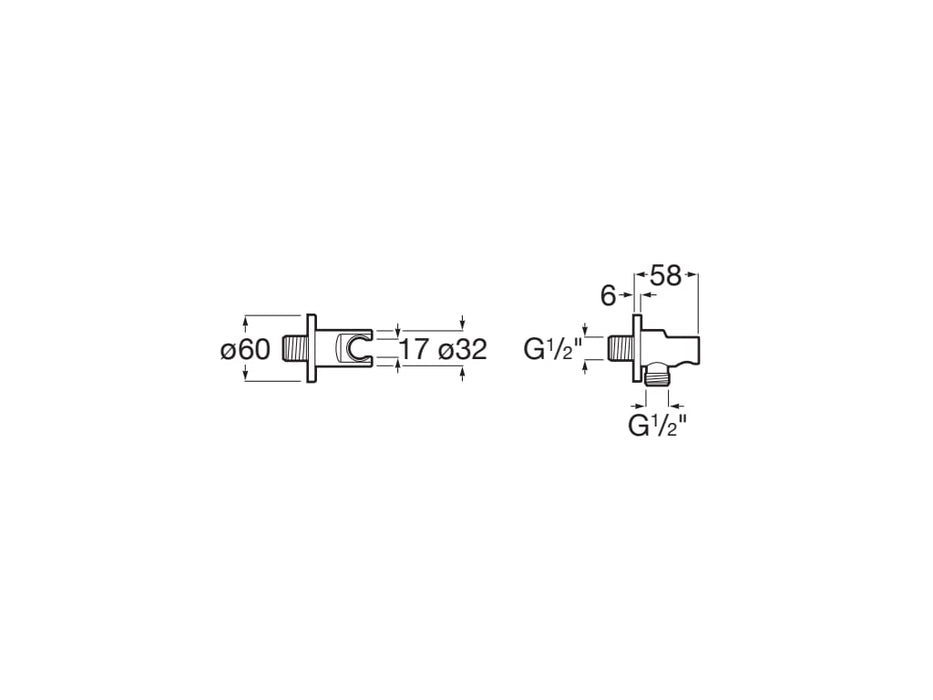 ROCA A5B5250NB0 AQUA 1/2" Water Outlet for Shower Hose with Black Holder