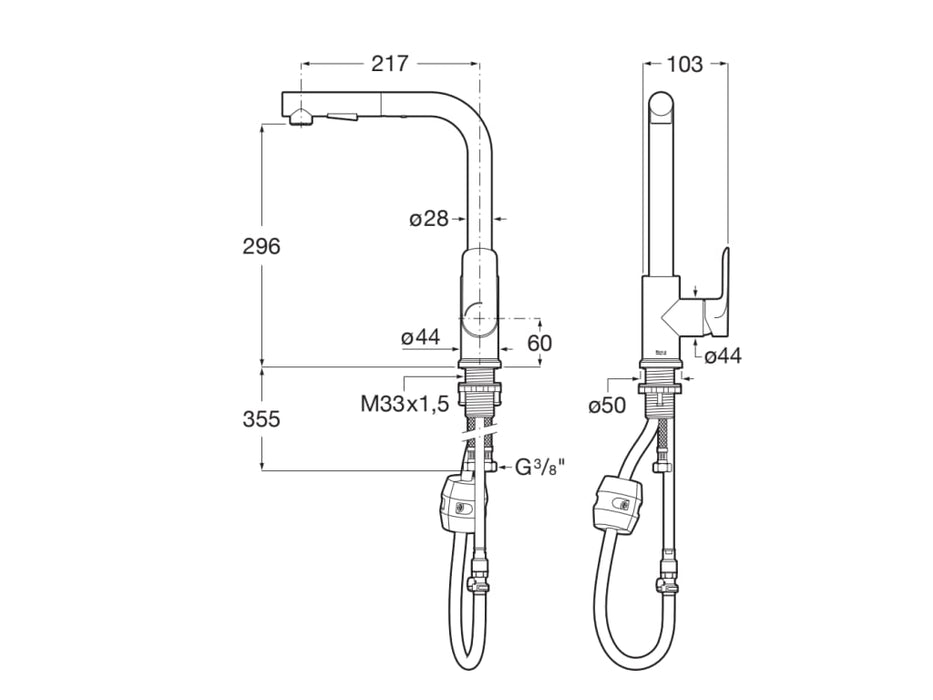 ROCA A5A856EC00 CALA Grifo Monomando Fregadero Cocina Caño Giratorio Cromo