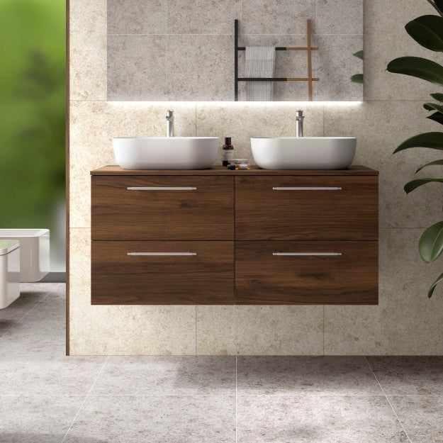 SALGAR SILANE 118086 Mueble de Baño con Tapa Encimera Color Nogal Maya Tirador Anodizado