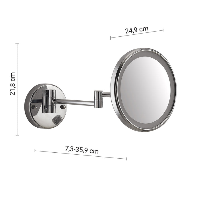GEDY 21171300000 EVA Espejo de aumento 5X extensible de pared con LED cromo