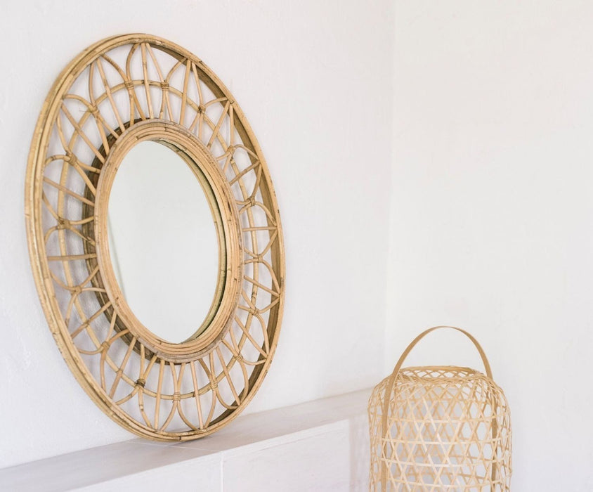 ANDREA HOUSE AX70238 Espejo Pared Redondo Ratán y Madera