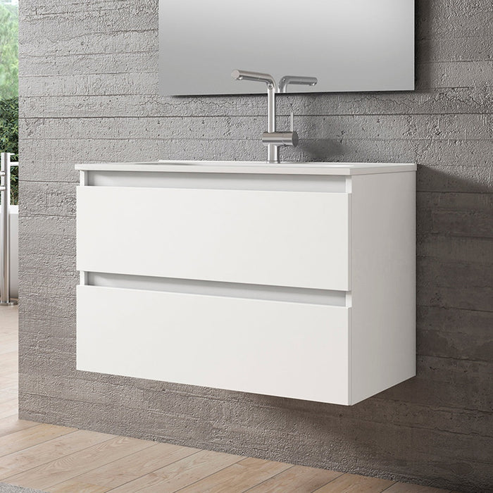 VISOBATH BOX Mueble de Baño con Lavabo Suspendido 2 Cajones Blanco Nieve Brillo