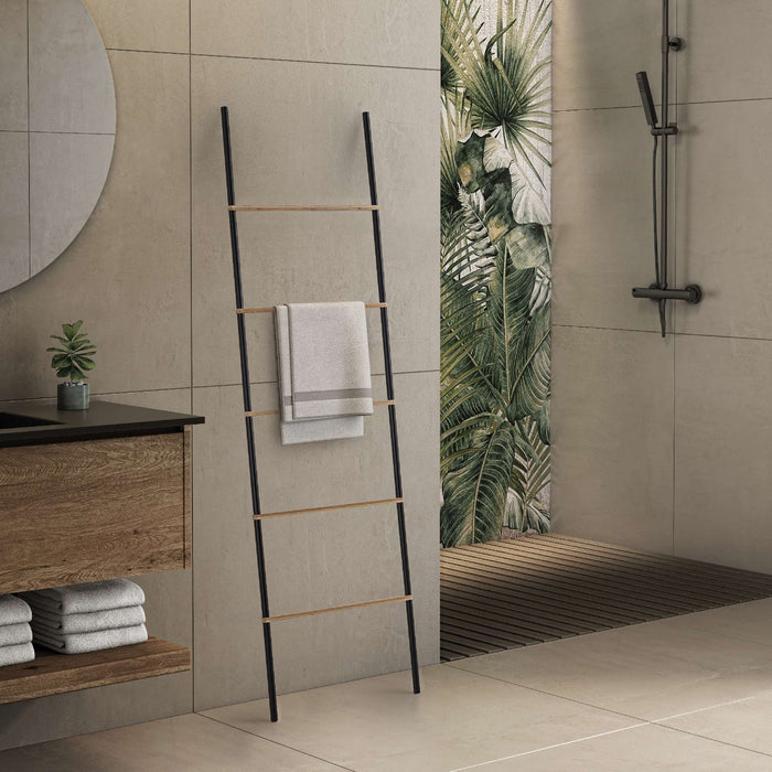 GEDY 30314100000 KENTA Toallero y Columna de Pie Negro Mate-Natural