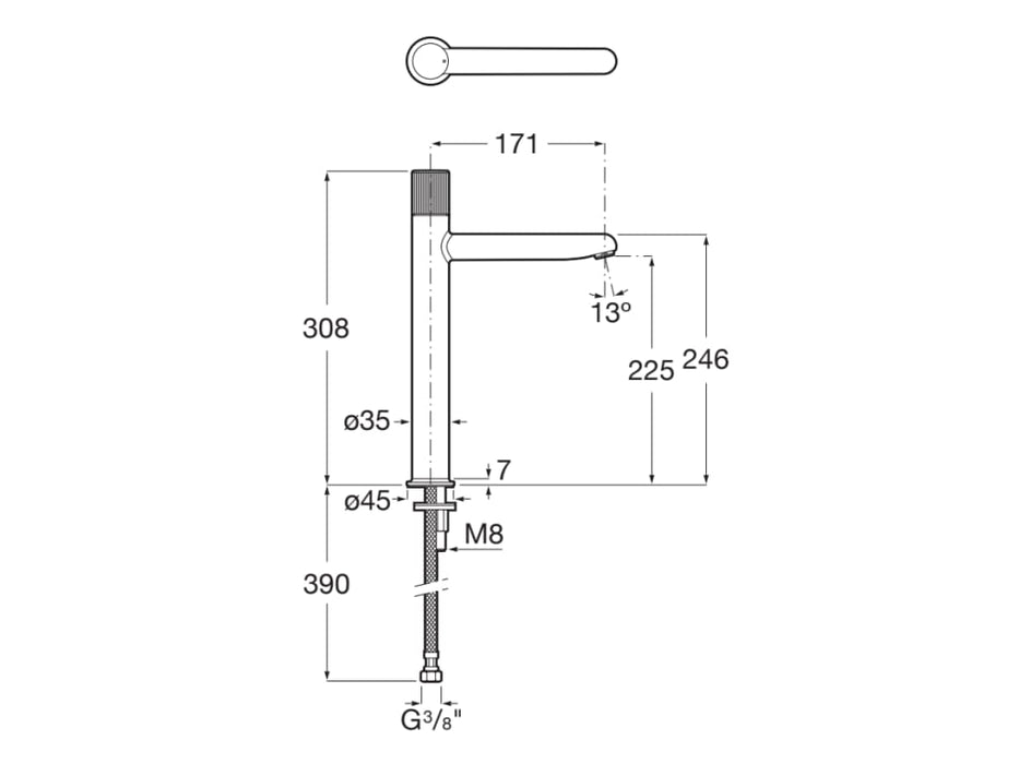 ROCA A5A3C3FP10 NU Grifo Monomando Lavabo Caño Alto Cold Start Maneta Stripes Amarillo Miel