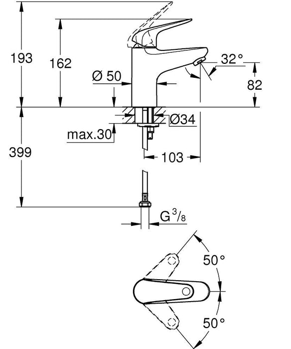 GROHE 32 734 001 EUROECO Grifo Monomando Lavabo Tamaño S Cromo